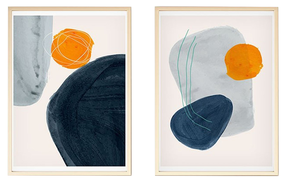 SELSEY Zestaw dwóch obrazów Bodenass 40x30 cm z pomarańczowym akcentem