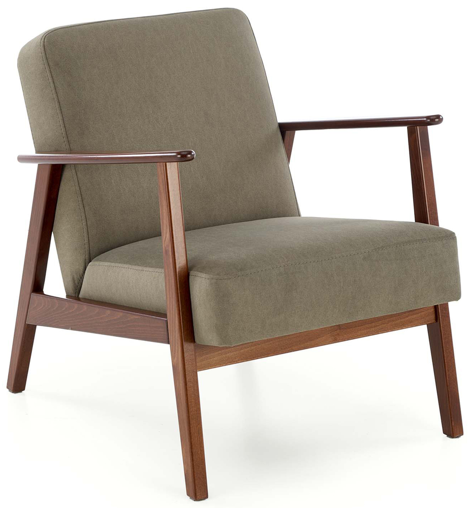 SELSEY Fotel z podłokietnikami Dellity buk / oliwkowy