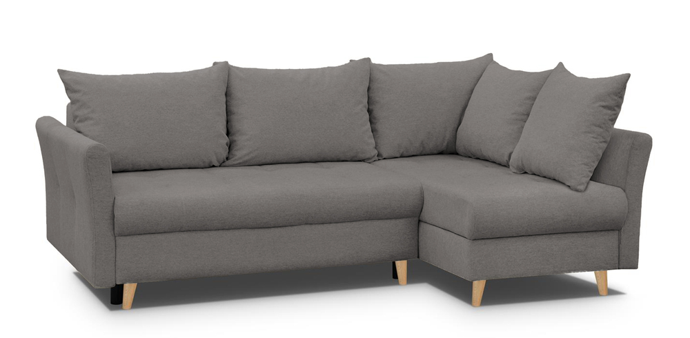 SELSEY Narożnik z funkcją spania Lafre z pojemnikiem ciemnoszary prawostronny w tkaninie hydrofobowej plecionka nogi buk