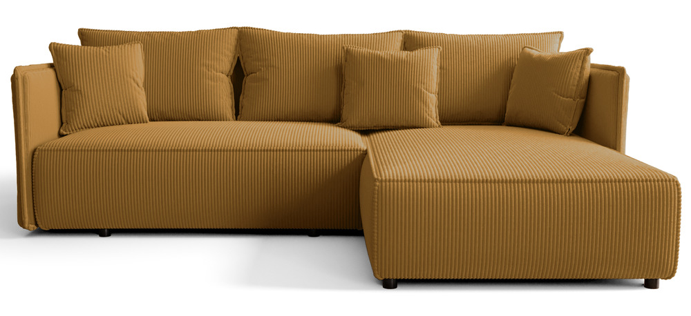 SELSEY Narożnik z funkcją spania Serelto L-kształtny prawostronny z pojemnikiem musztardowy sztruks