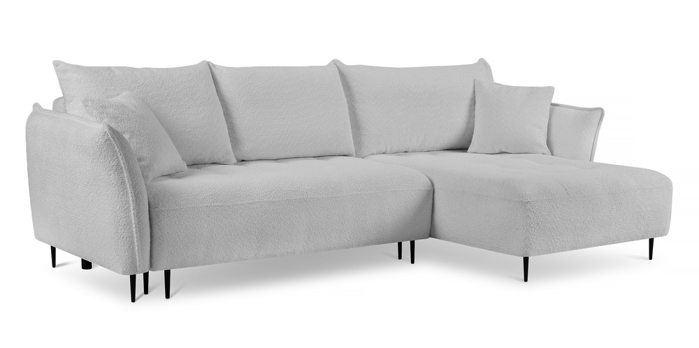 SELSEY Narożnik Minulo z funkcją spania L-kształtny z pojemnikiem jasnoszary boucle prawostronny