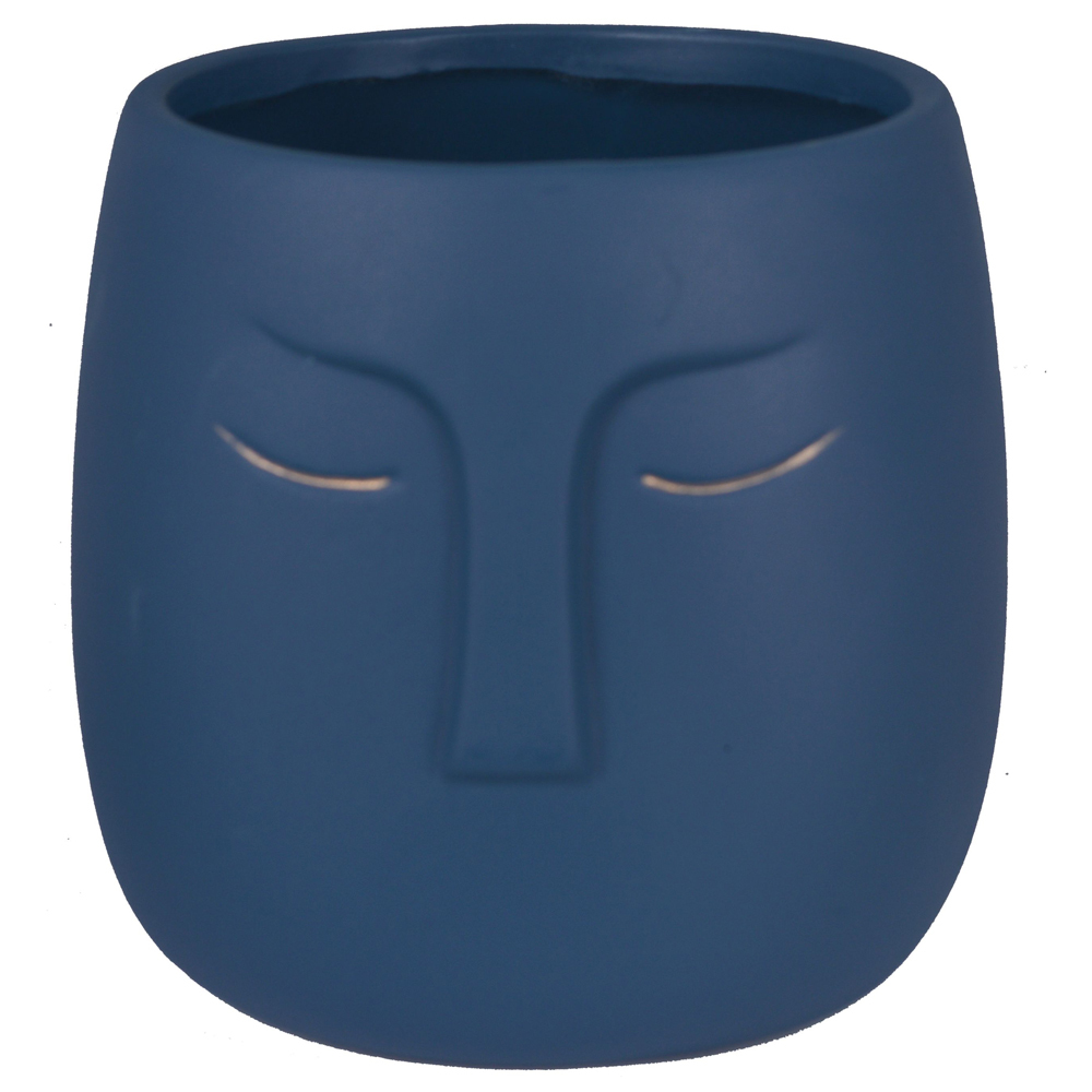 SELSEY Doniczka ceramiczna Rizined twarz granatowa