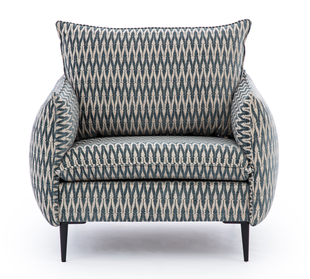 SELSEY Fotel kubełkowy Cambiano geometryczy wzór turkusowo-kremowy