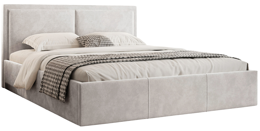 SELSEY Łóżko tapicerowane 180x200 cm Soave II z pojemnikiem i metalowym stelażem jasnobeżowy welur