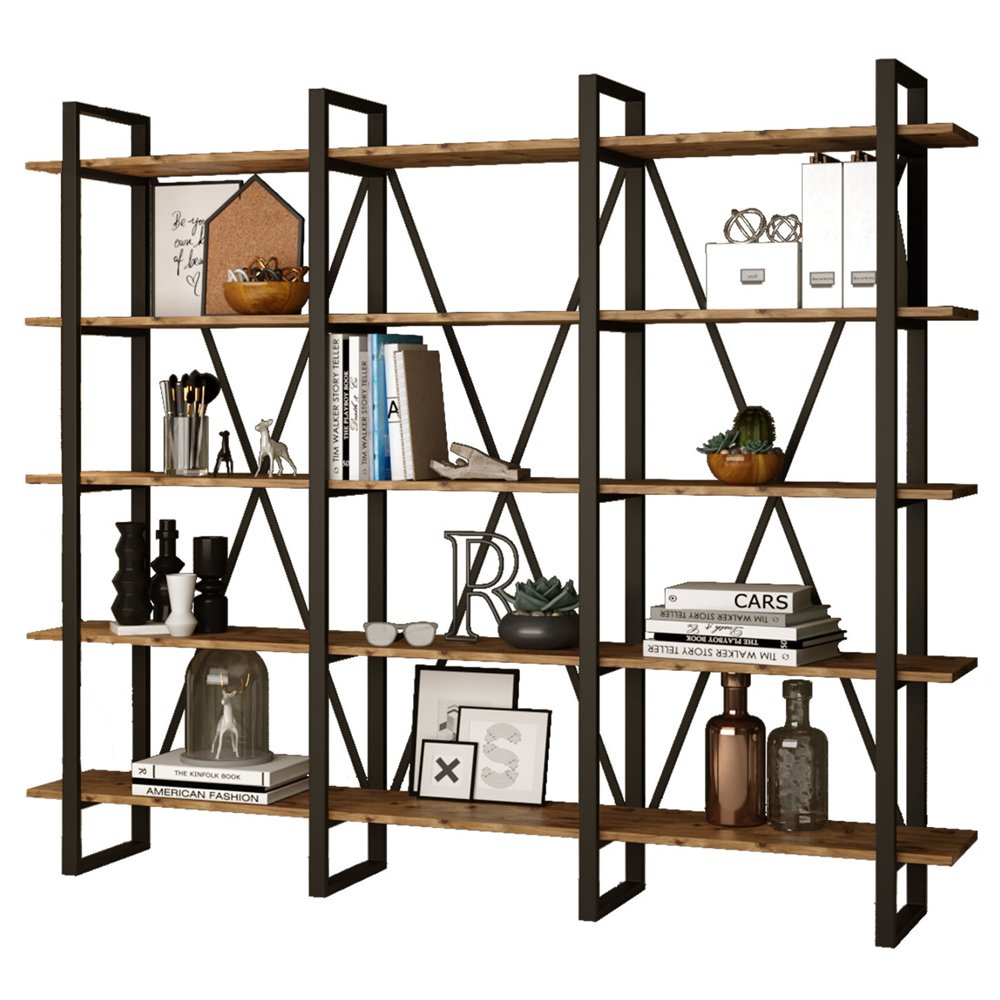 SELSEY Regał na książki Melofe potrójny pięciopoziomowy brązowy