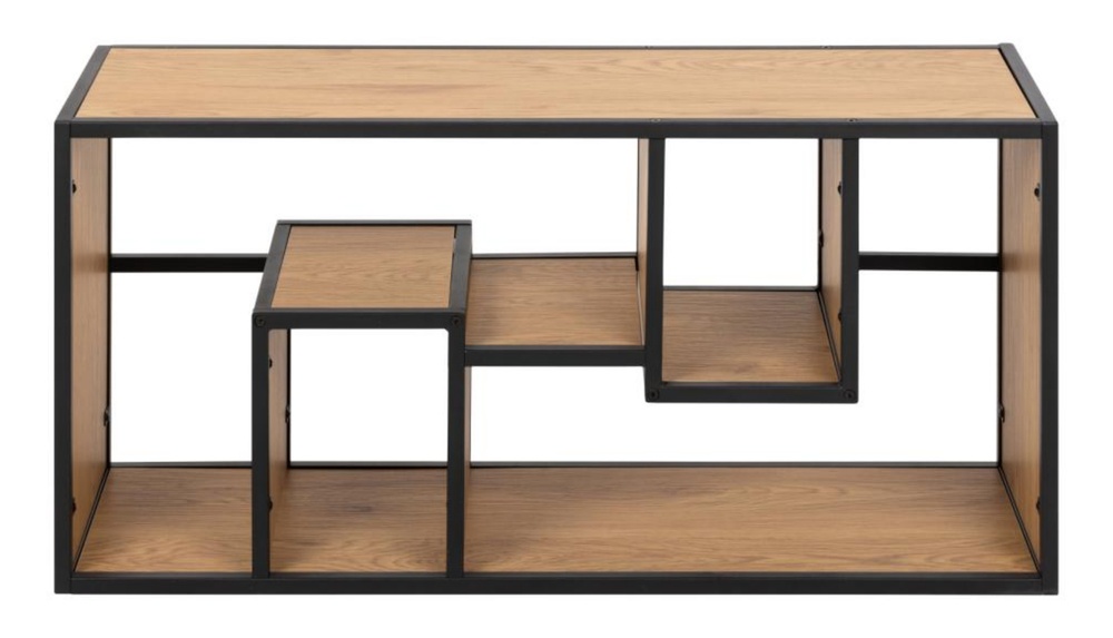 SELSEY Półka wisząca Seaford 95 cm dąb-czarny z 7 półeczkami