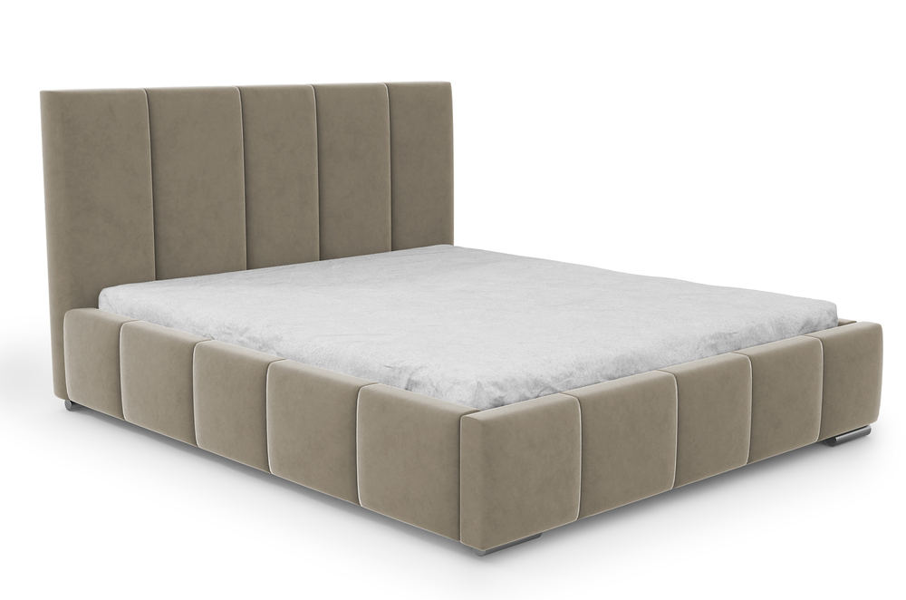 SELSEY Łóżko tapicerowane 180x200 cm Bodera z pojemnikiem jasnobrązowe w tkaninie hydrofobowej