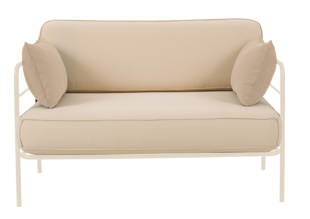 SELSEY Sofa ogrodowa Preggel 116 cm w tkaninie hydrofobowej beżowa/ kremowy stelaż