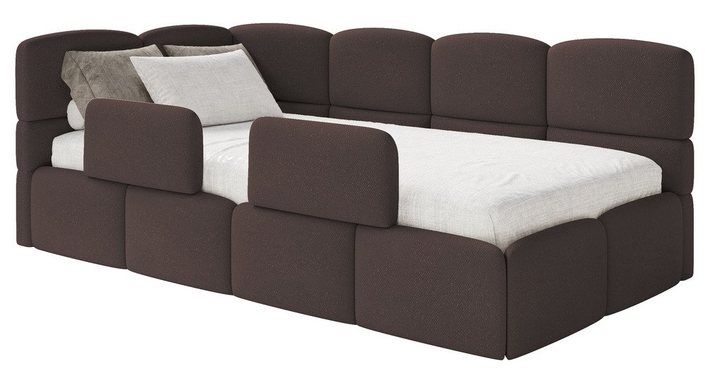 SELSEY Łóżko młodzieżowe 90x200 cm Cloudy lewostronne z pojemnikiem i barierkami brązowe szenil