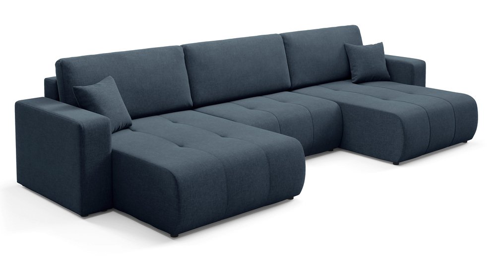 SELSEY Narożnik z funkcją spania Wind U-kształtny uniwersalny z pojemnikiem granatowy szenil