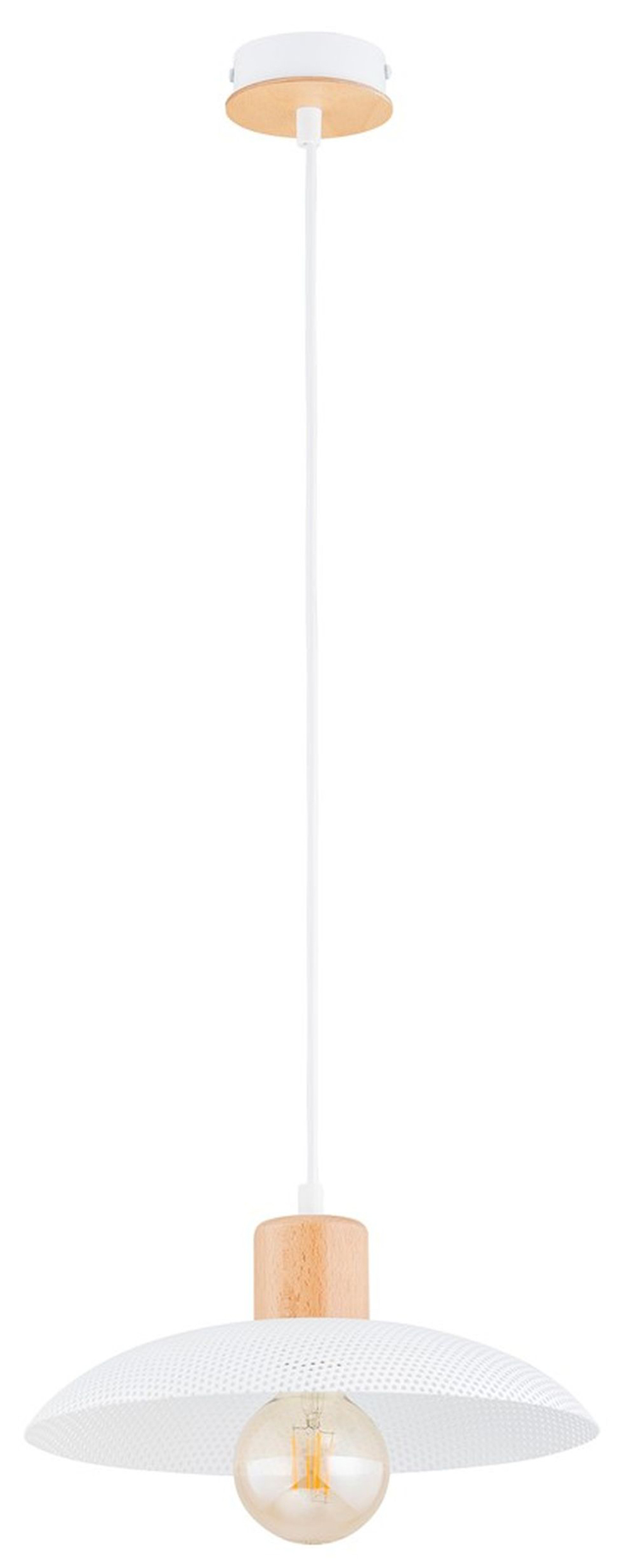 SELSEY Lampa wisząca Kobe biała z drewnianymi wstawkami x1