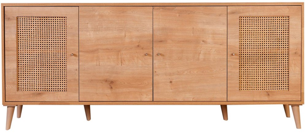 SELSEY Komoda Hazeran 180 cm rattanowe elementy dąb naturalny