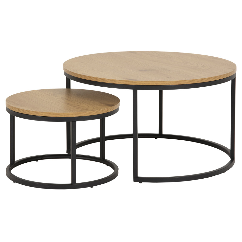 SELSEY Zestaw dwóch stolików kawowych okrągłych Birgita dąb