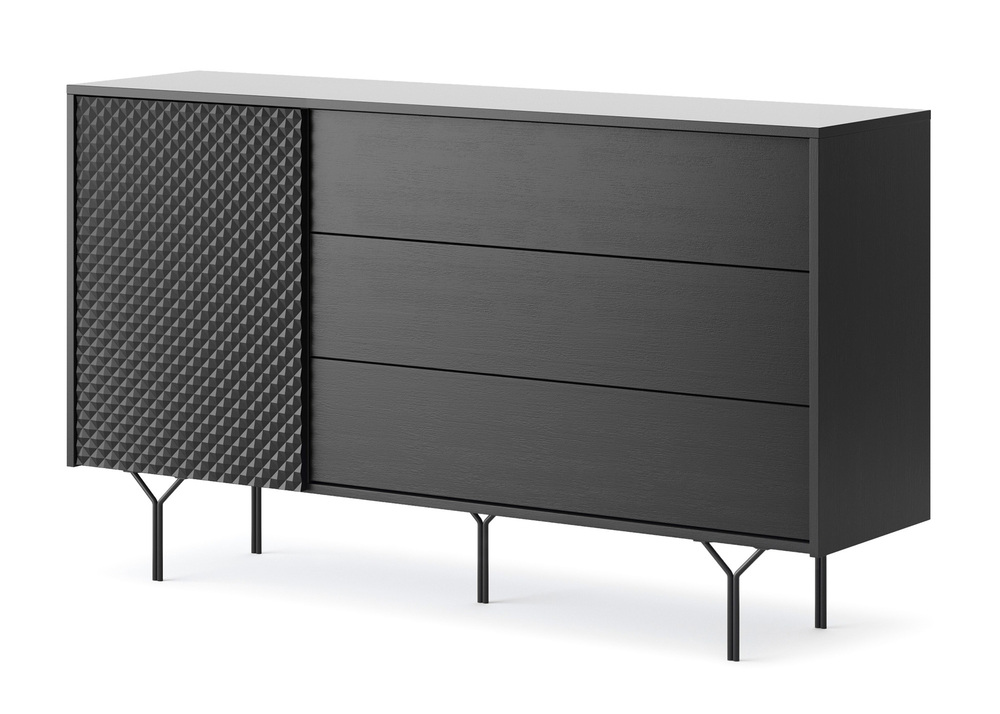 SELSEY Komoda jednodrzwiowa Maraveno z trzema szufladami 144 cm Czarna