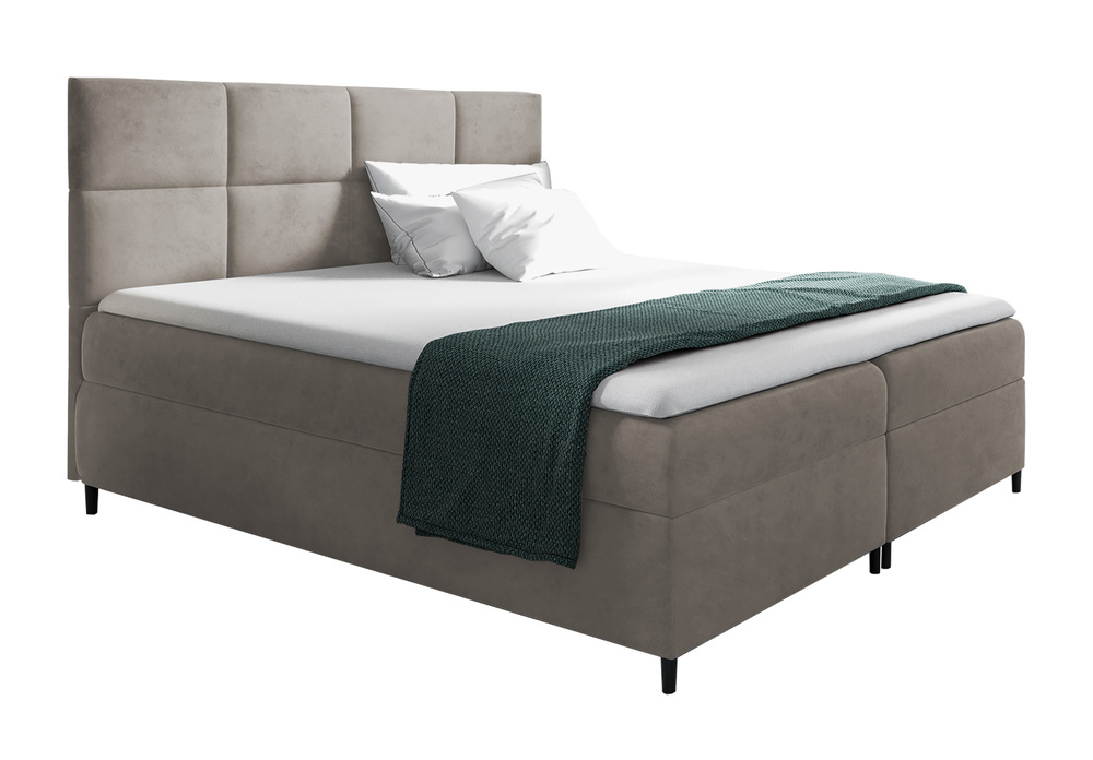 SELSEY Łóżko kontynentalne Fremollo 180x200 z dwoma pojemnikami, materacem i topperem beżowe