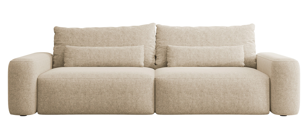 SELSEY Kanapa rozkładana trzyosobowa Carnos beżowa szenil hydrofobowy nogi czarne