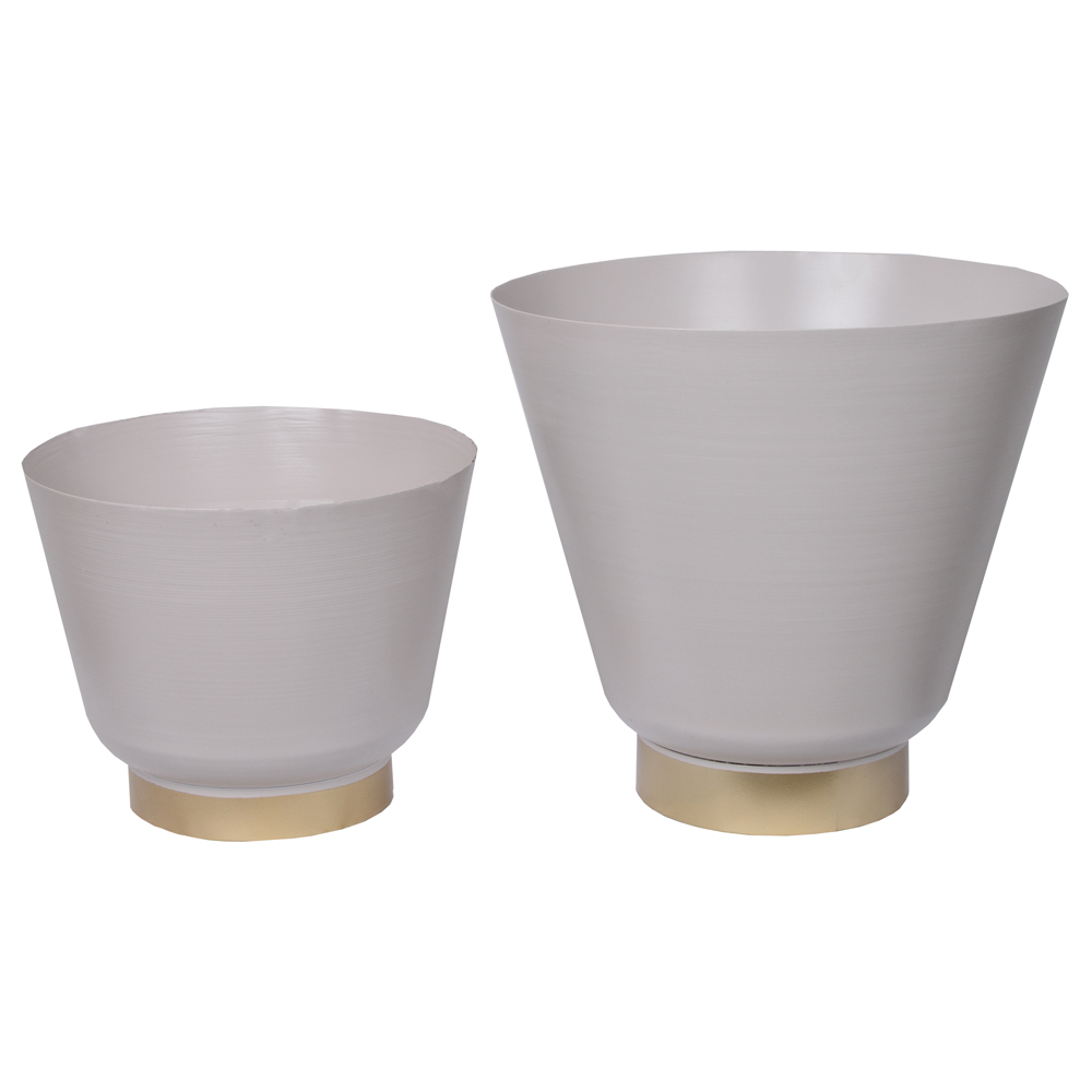 SELSEY Zestaw dwóch doniczek Ablerity beżowe ze złotą wstawką