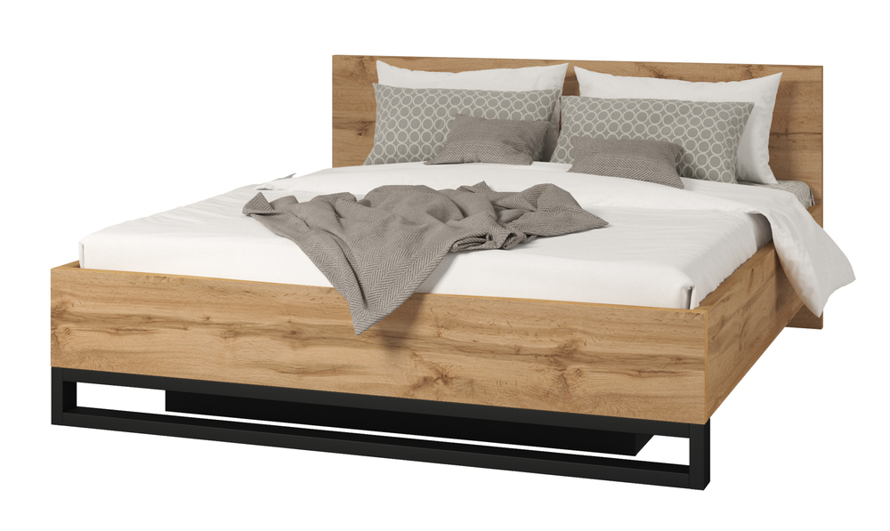 SELSEY Łóżko Feliks ze stelażem i pojemnikiem na pościel 180 cm Dąb wotan