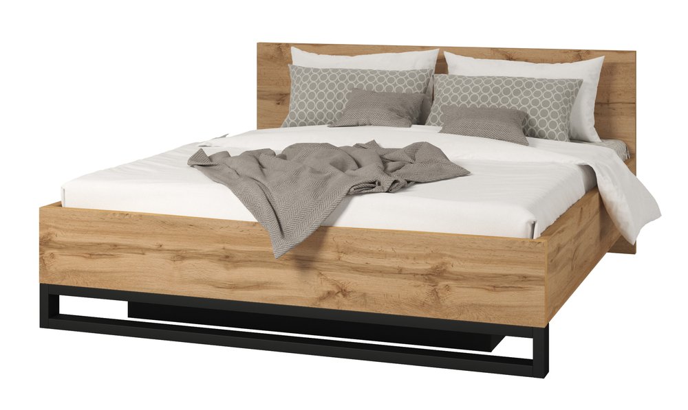 SELSEY Łóżko Feliks ze stelażem i pojemnikiem na pościel 180 cm Dąb wotan