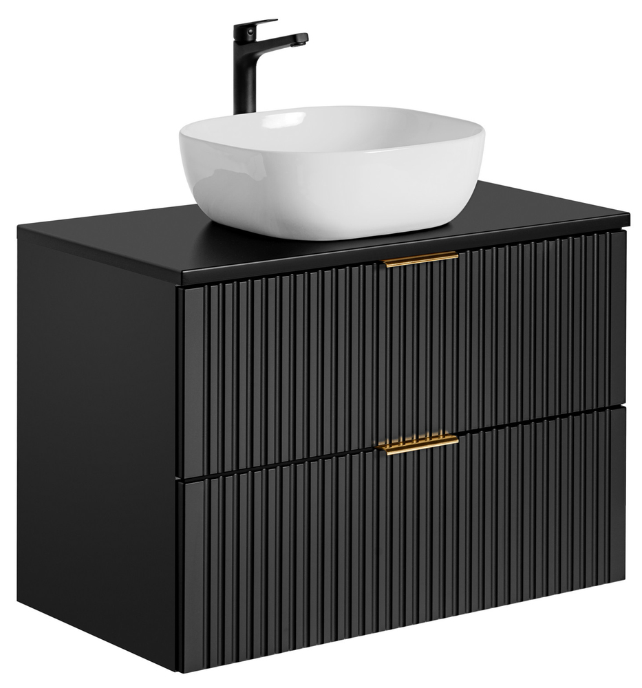 SELSEY Szafka łazienkowa dwuszufladowa Temirni z blatem i umywalką nablatową 80 cm czarna