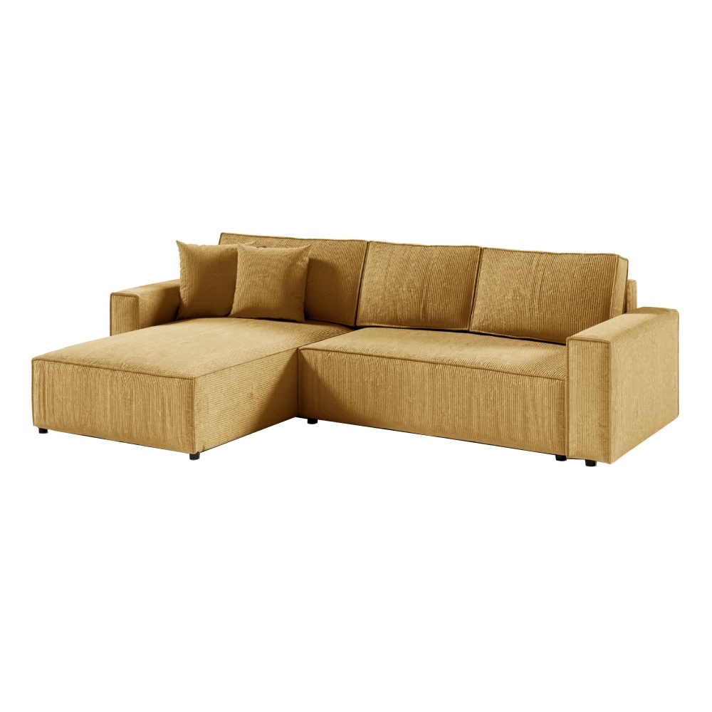 SELSEY Narożnik z funkcją spania Bazzanese L-kształtny uniwersalny z pojemnikiem musztardowy sztruks