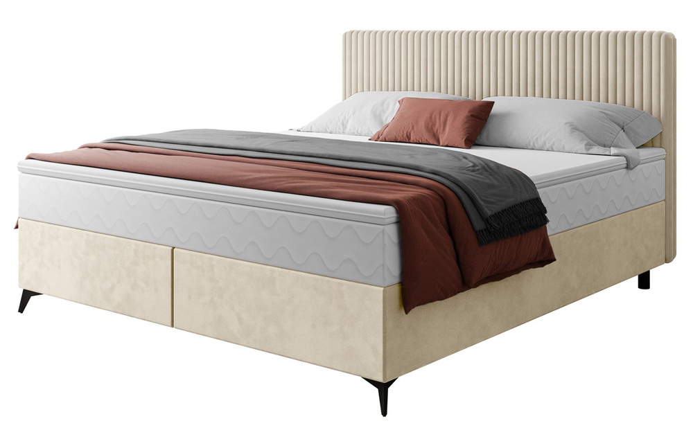 SELSEY Łóżko kontynentalne 160x200 cm Falwo z pojemnikiem jasnobeżowe gruby sztruks