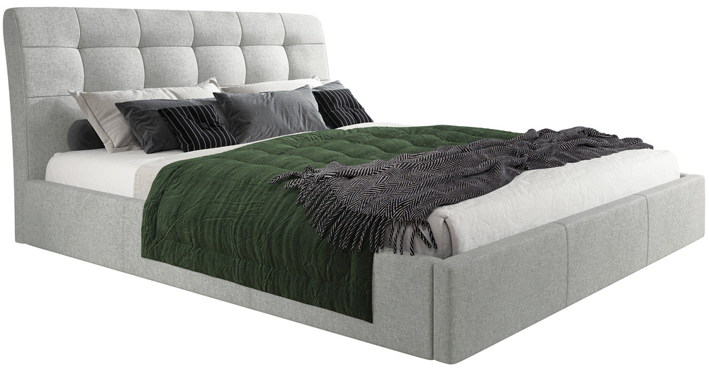 SELSEY Łóżko tapicerowane 180x200 cm Alneo z pojemnikiem jasnoszare plecionka
