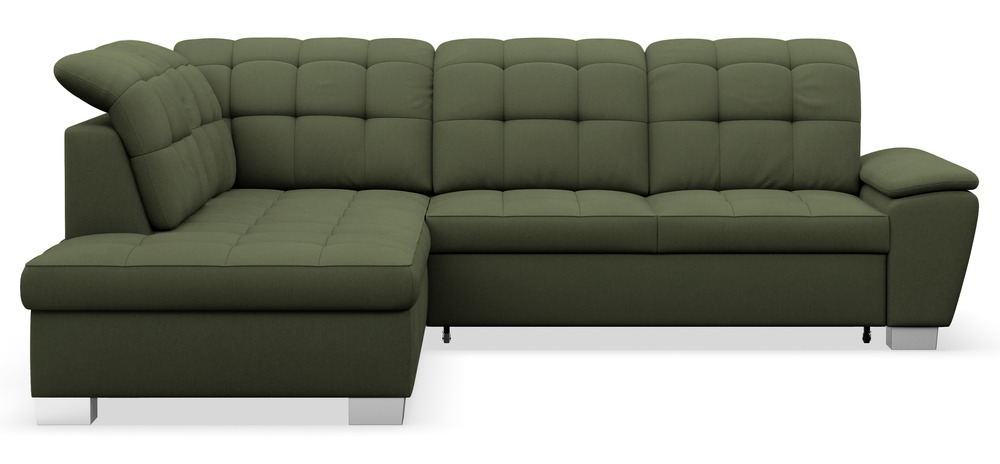 SELSEY Narożnik z funkcją spania Jamaal L-kształtny lewostronny z pojemnikiem khaki plecionka