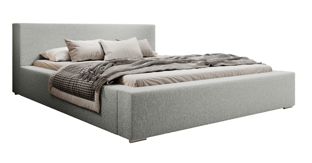 SELSEY Łóżko tapicerowane 160x200 cm Pancetto z pojemnikiem jasnoszare boucle
