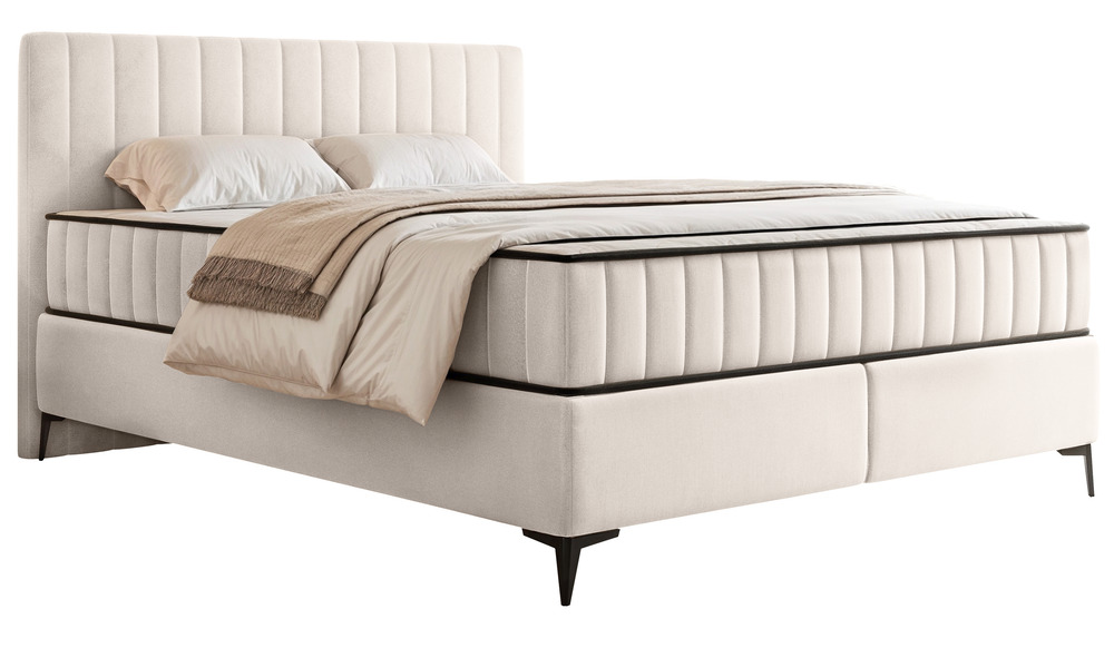 SELSEY Łóżko kontynentalne 180x200 cm Mufasso z pojemnikiem kremowe welur hydrofobowy