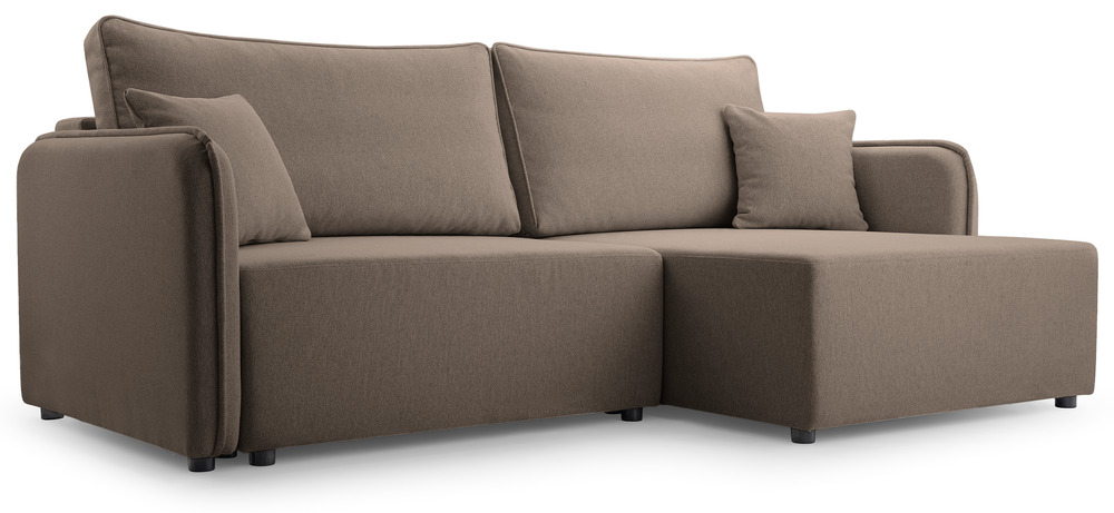 SELSEY Narożnik z funkcją spania Kassian L-kształtny prawostronny z pojemnikiem jasnobrązowy plecionka