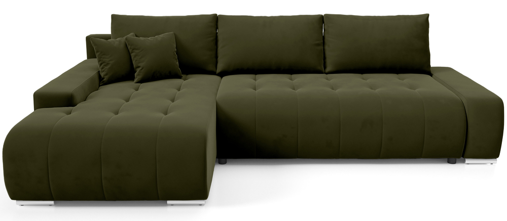 SELSEY Narożnik z funkcją spania Magliano L-kształtny lewostronny z pojemnikiem oliwkowy welur