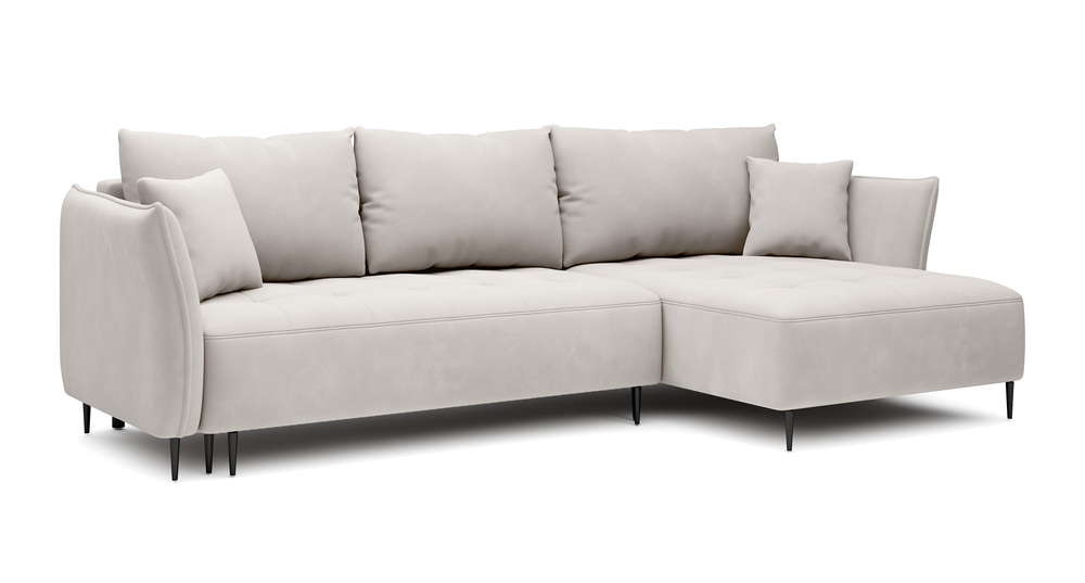 SELSEY Narożnik Minulo z funkcją spania L-kształtny z pojemnikiem kremowy velvet prawostronny hydrofobowy