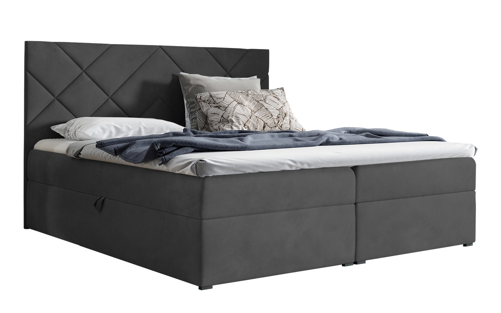 SELSEY Łóżko kontynentalne Mubappa 120x200 z dwoma pojemnikami, materacem i topperem ciemnoszare hydrofobowe