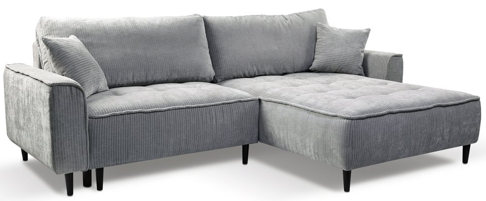 SELSEY Narożnik z funkcją spania Blues L-kształtny prawostronny z pojemnikiem szary sztruks