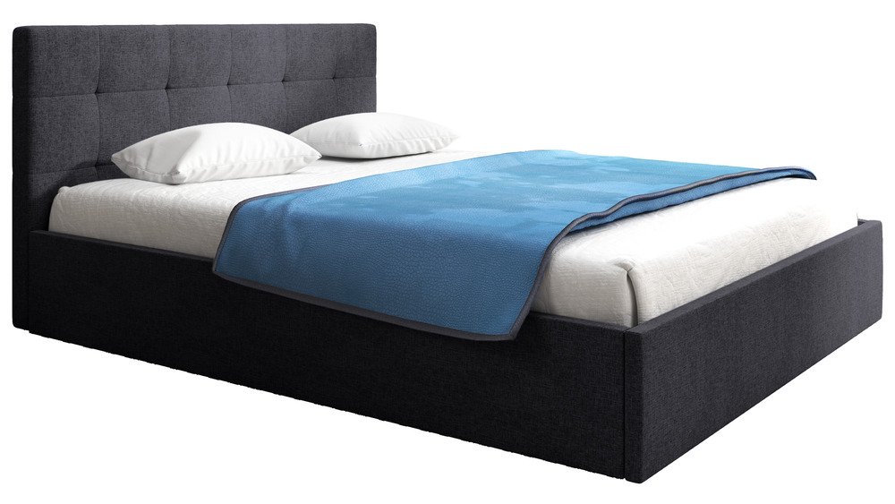 SELSEY Łóżko tapicerowane 140x200 cm Laureno z pojemnikiem na pościel grafitowe plecionka stelaż metalowy