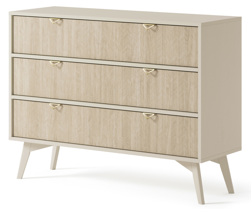 SELSEY Komoda Favoria z szufladami 106 cm beżowa/jodełka scandi ze złotymi uchwytami