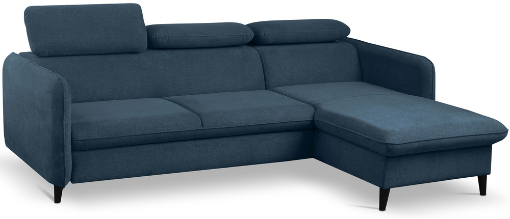 SELSEY Narożnik z funkcją spania Drene L-kształtny prawostronny z regulowanymi zagłówkami i pojemnikiem granatowy szenil hydrofobowy