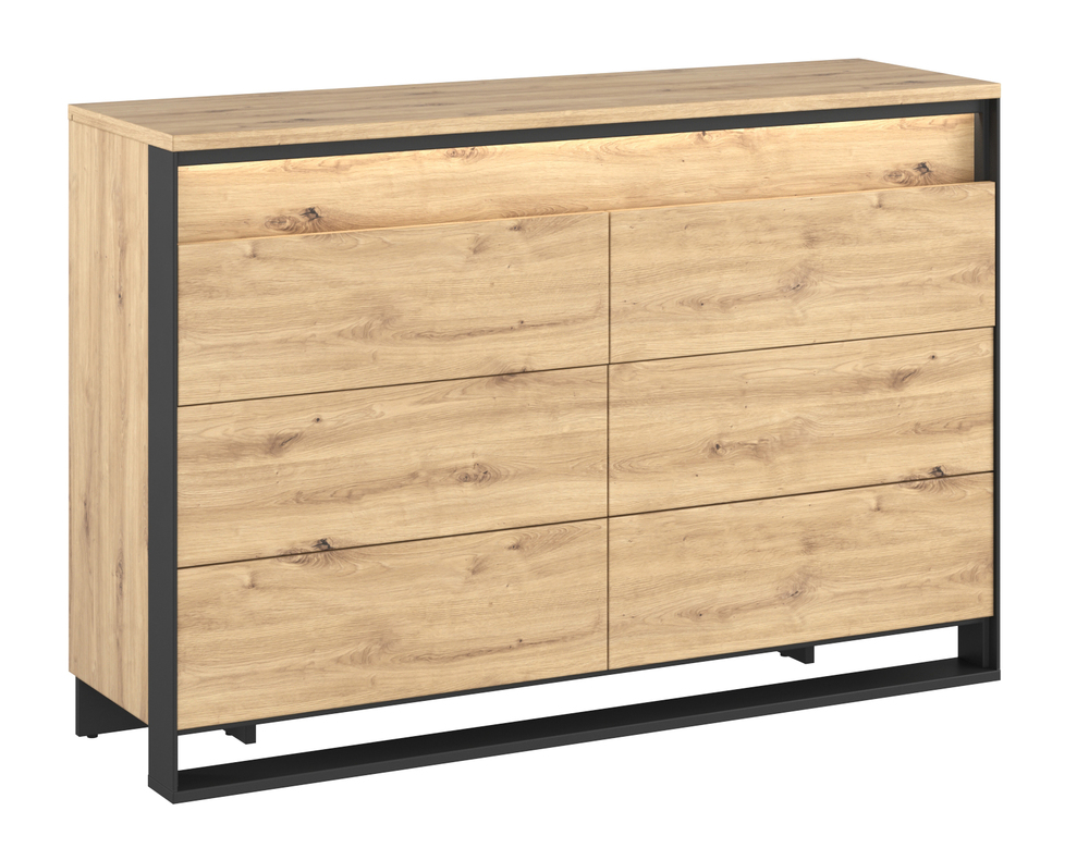 SELSEY Komoda z szufladami Quant 130 cm z oświetleniem dąb artisan/czarny