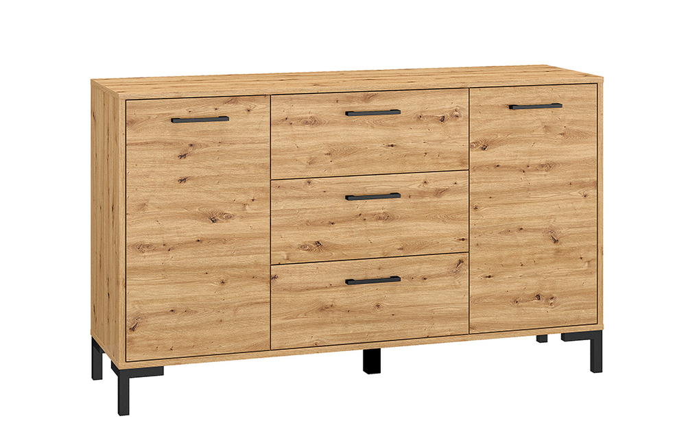 SELSEY Komoda Ballarti 138 cm dwudrzwiowa z trzema szufladami Dąb artisan