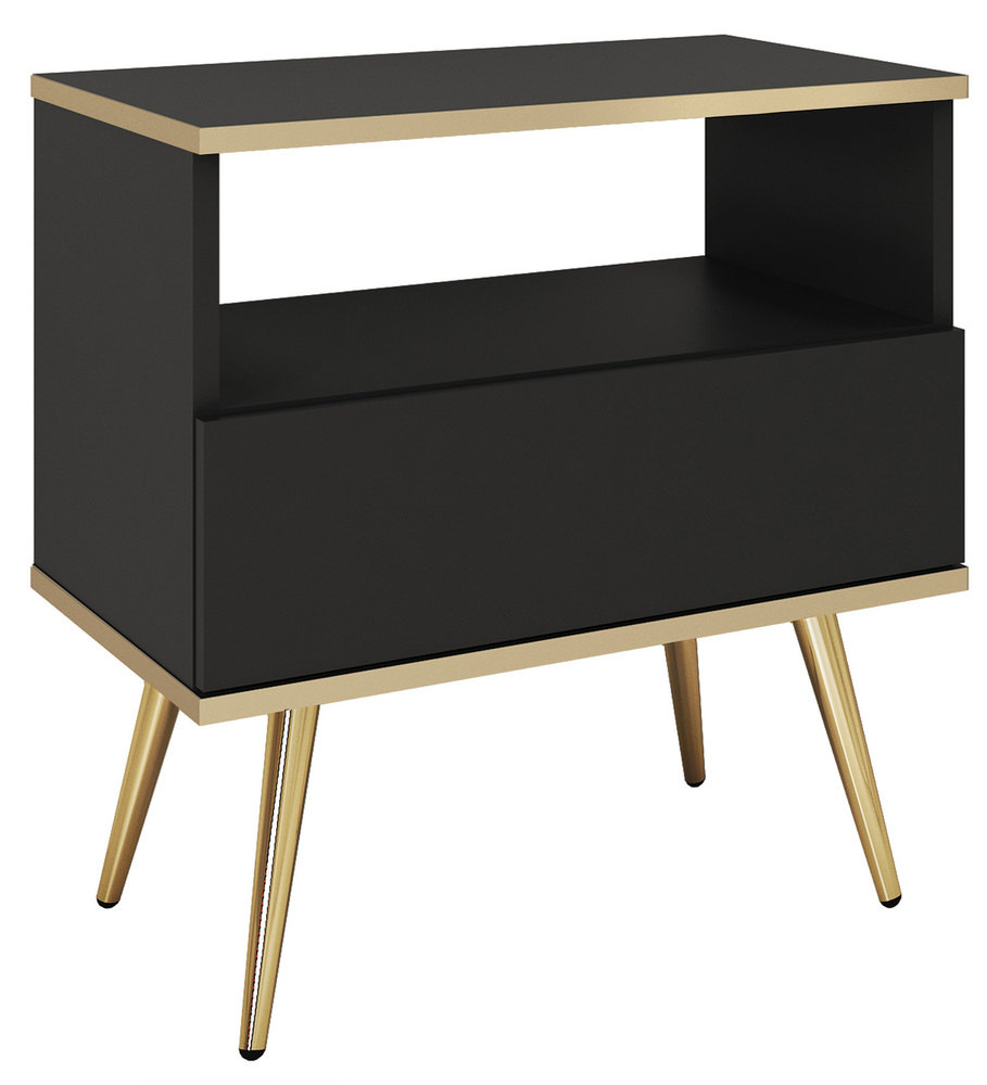 SELSEY Szafka nocna Glinte z szulfadą 54 cm czarna ze złotymi nogami