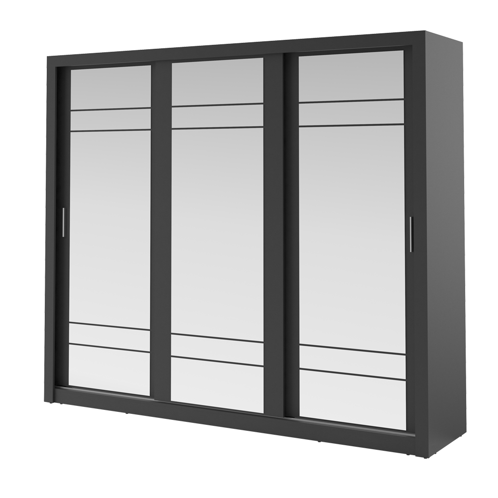 SELSEY Szafa Arti 250 cm z trzema lustrami Czarny