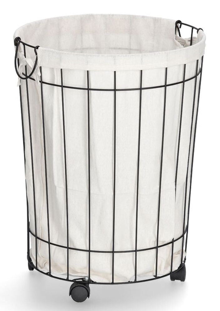 SELSEY Kosz na pranie Moryell na kółkach biało-czarny