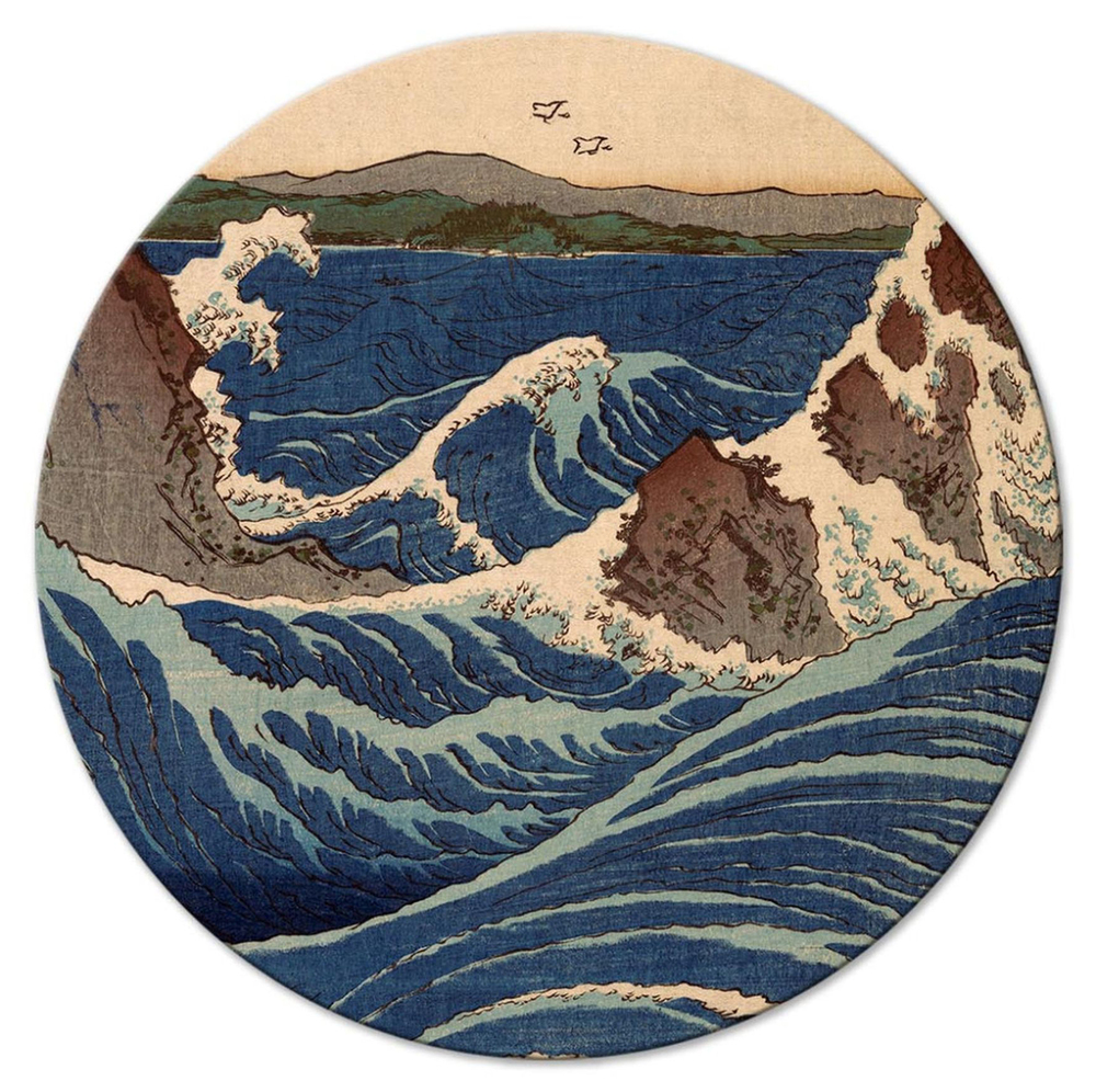 SELSEY Obraz okrągły Drzeworyt japoński Utagawa Hiroshige wielka niebieska fala średnica 60 cm
