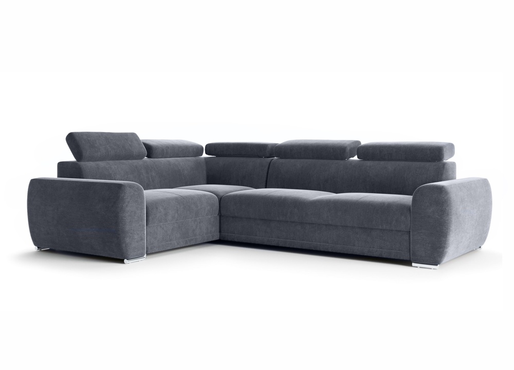 SELSEY Narożnik z funkcją spania Danles L-kształtny z pięcioma regulowanymi zagłówkami i pojemnikiem grafitowy welur hydrofobowy lewostronny