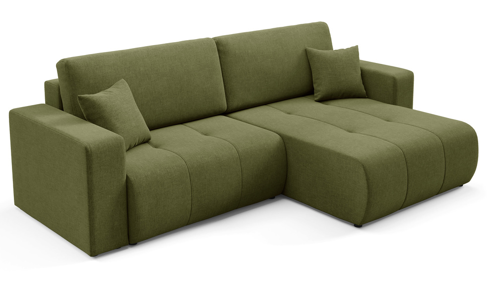 SELSEY Narożnik z funkcją spania Wind L-kształtny uniwersalny z pojemnikiem zielony szenil