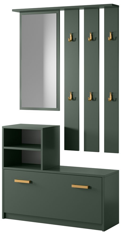 SELSEY Zestaw do przedpokoju Yesfir butelkowa zieleń z lustrem, wieszakami, półkami oraz szafką na buty