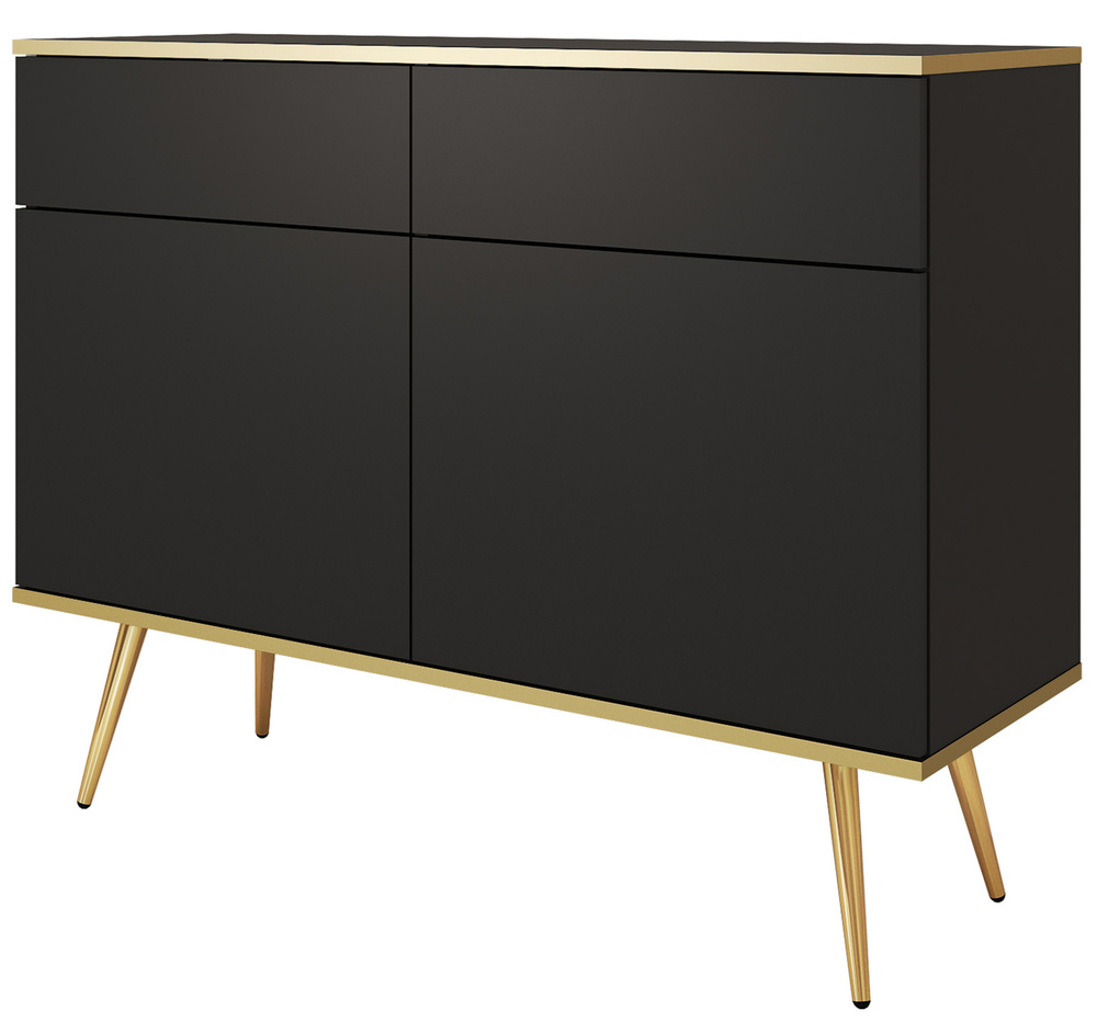SELSEY Komoda dwudrzwiowa Glinte z szufladami 107 cm czarna ze złotymi nogami