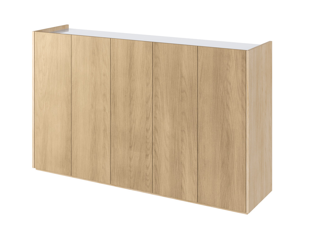 SELSEY Komoda pięciodrzwiowa Easy z oświetleniem LED 156 cm Dąb Scandi/Biała połysk