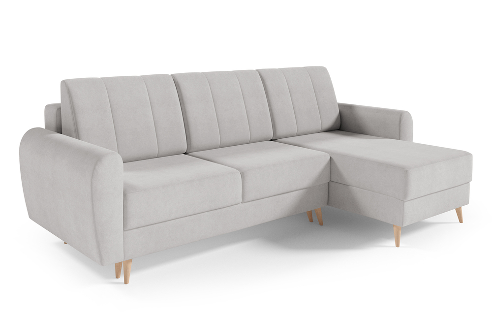 SELSEY Narożnik z funkcją spania Dordo L-kształtny jasnoszary z pojemnikiem welur hydrofobowy uniwersalny